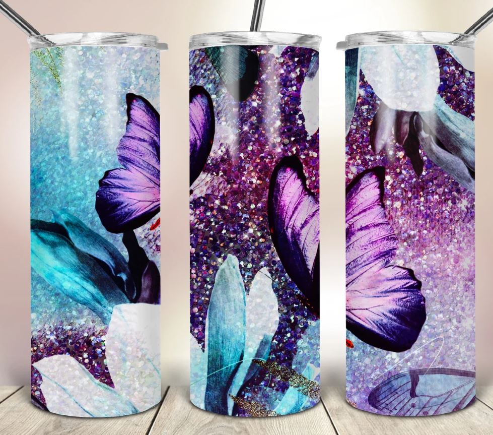 Purple Butterflies - 20oz Insulated Stainless Steel Travel Tumbler