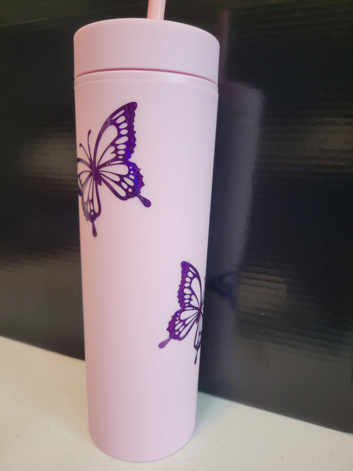 Personalized Tumbler with Lid and Matching Straw, Dark Matte Pastel Colored Acrylic Tumbler, 16oz