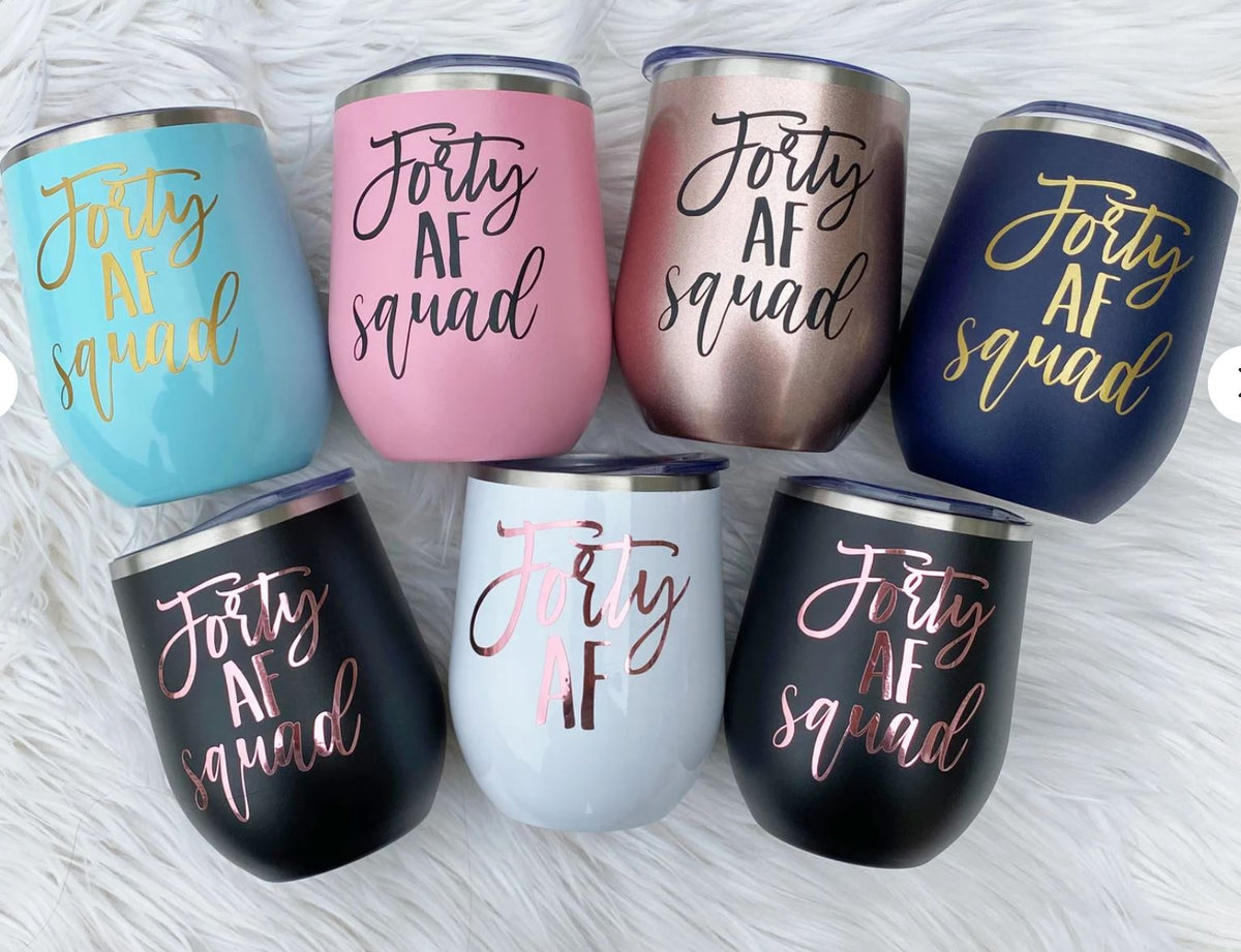 AF Birthday Squad Tumblers (Customize with any Number) - 12oz Insulated Stainless Steel Wine Tumbler