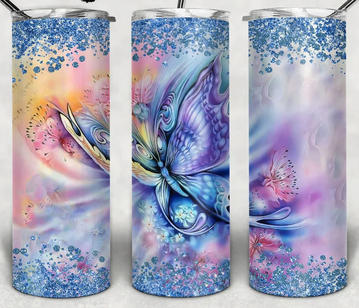 Purple Butterflies - 20oz Insulated Stainless Steel Travel Tumbler