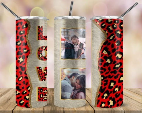 20oz Insulated Stainless Steel Travel Tumbler with lid and Custom Photo and Text - Love