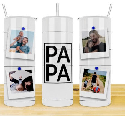 20oz Insulated Stainless Steel Travel Tumbler with lid and Custom Photo (4 Photos and Text)