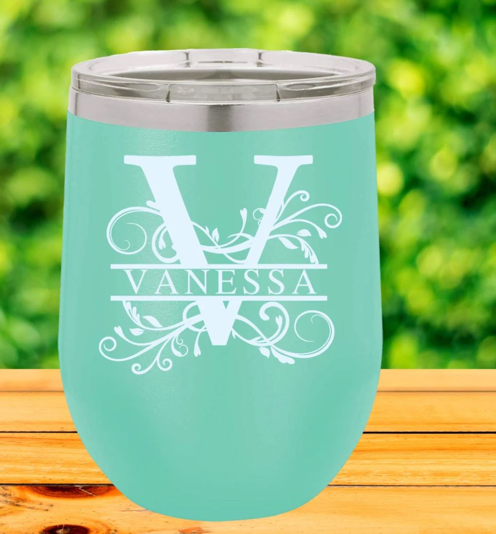 Monogram -12oz Insulated Stainless Steel Wine Tumbler - Custom Text