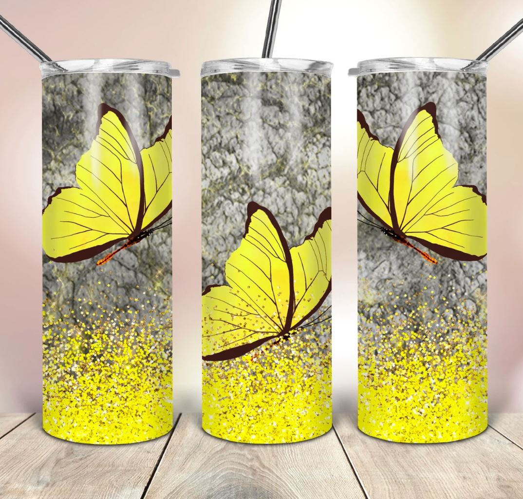 Yellow Butterflies- 20oz Insulated Stainless Steel Travel Tumbler